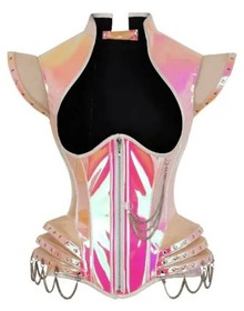 CORSET STORY Holographic Cyberpunk Underbust PVC Corset Lace Zipper L 28" Lined