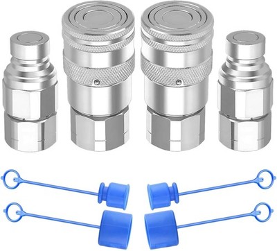 Flat Face Hydraulische Schnellkupplungen 2 Sets mit Staub 1 4 bis 1 2 NPT