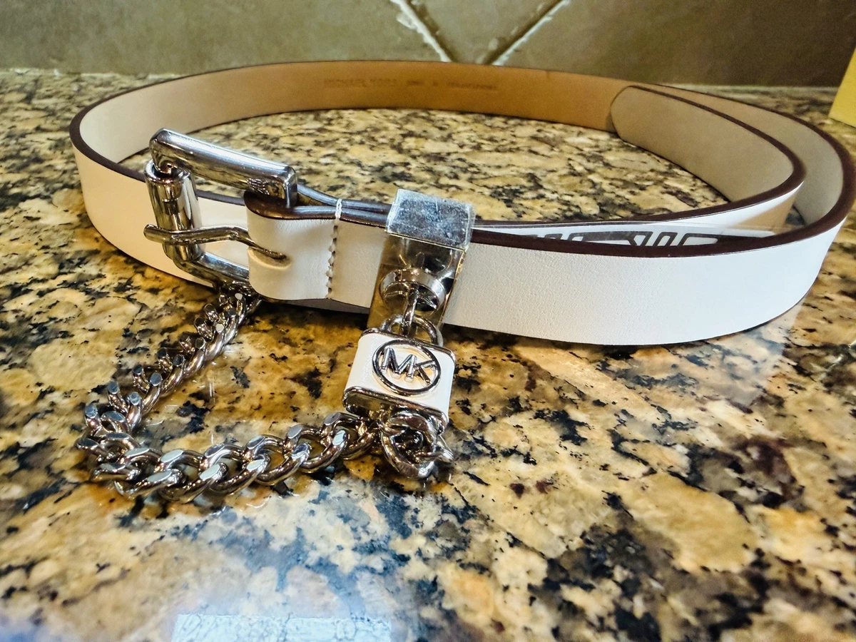 Elegant Michael Kors White Woven Leather Statement Belt with Gold Buckle Size S Michael Kors Belt - Etsy main image 3