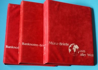 3 Münzalbum in Rot Münz Briefe/ Banknotenbriefe aus aller Welt leer
