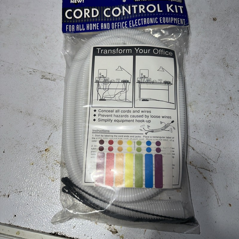 Cord Control Kit Cable Wire Organizer 8ft White Opened 9 Feet Left     Used