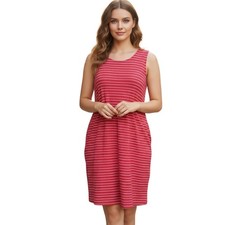 Tommy Hilfiger Tank Shift Dress 14 Red Striped Seersucker Summer Vacation Casual