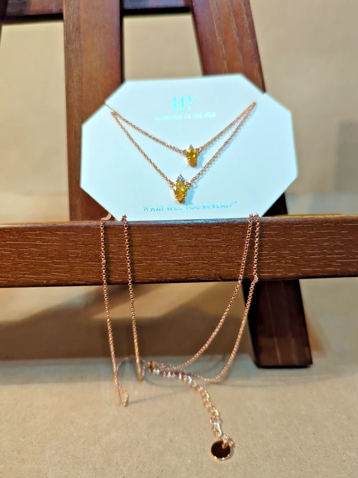 Bomb Party Layered NECKLACE RBP6696 Drops Of Gorgeous Yellow Topaz Rose Gold 18" - Image 2 of 4