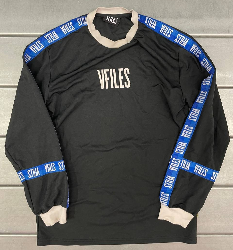 VFiles Rugby Long Sleeve Shirt Mens Medium Black Blue Logo Tape Pullover