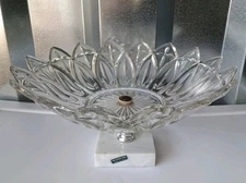 Vintage Glass Compote Candy Serving Dish Pedestal Bowl On Marble Base Made Italy