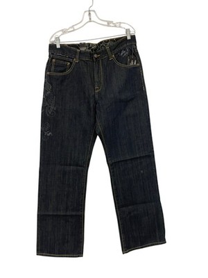 Marc Ecko Standard Cut Jeans Mens Size 34 Embroidered Y2K Baggy Black Denim