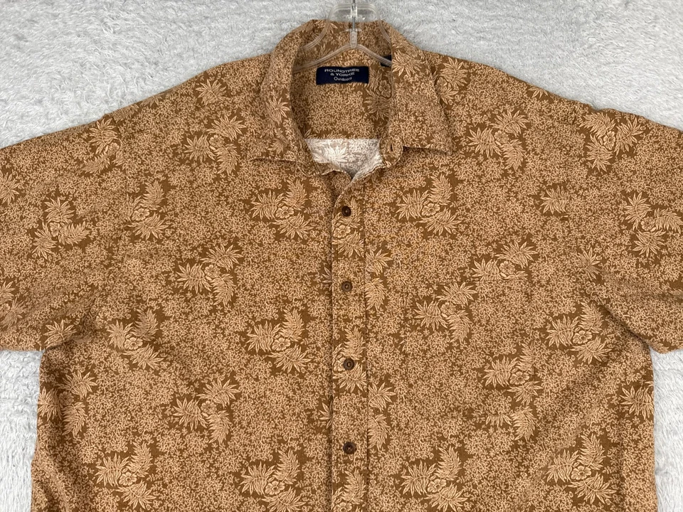 Roundtree & Yorke Shirt Men Extra Large Brown Floral Linen Blend Hawaiian Button - Image 4 of 4