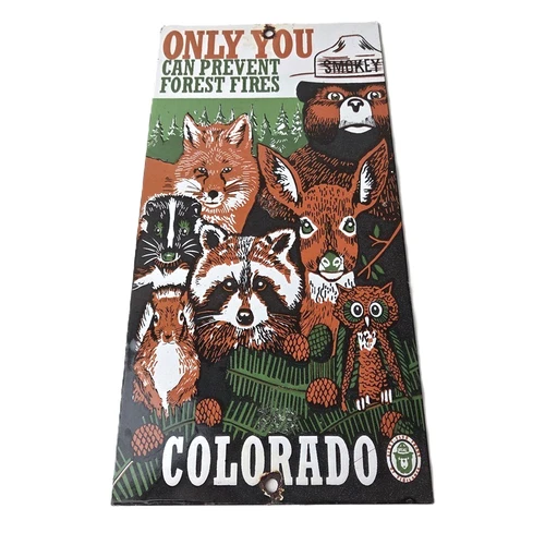 Vintage Forest Service Sign - Smokey Bear Colorado Wilderness Gas Porcelain Sign