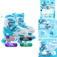SMOOJOY Roller Skates Kids Light-Up Wheels Size Adjustable Blue Green Ages