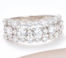 Diamonique Sterling Silver Classics 3-Row Band Ring, 1.95 cttw, Size 6