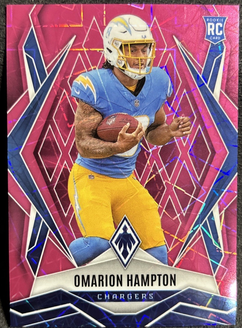 2025 Panini Phoenix Rookies Omarion Hampton #192 Pink Lazer /149 RC Chargers
