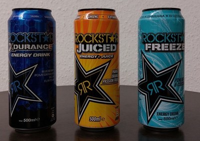 3x Rockstar Energy Drink Dose Xdurance + Juiced + Freeze 500ml voll Full Deko