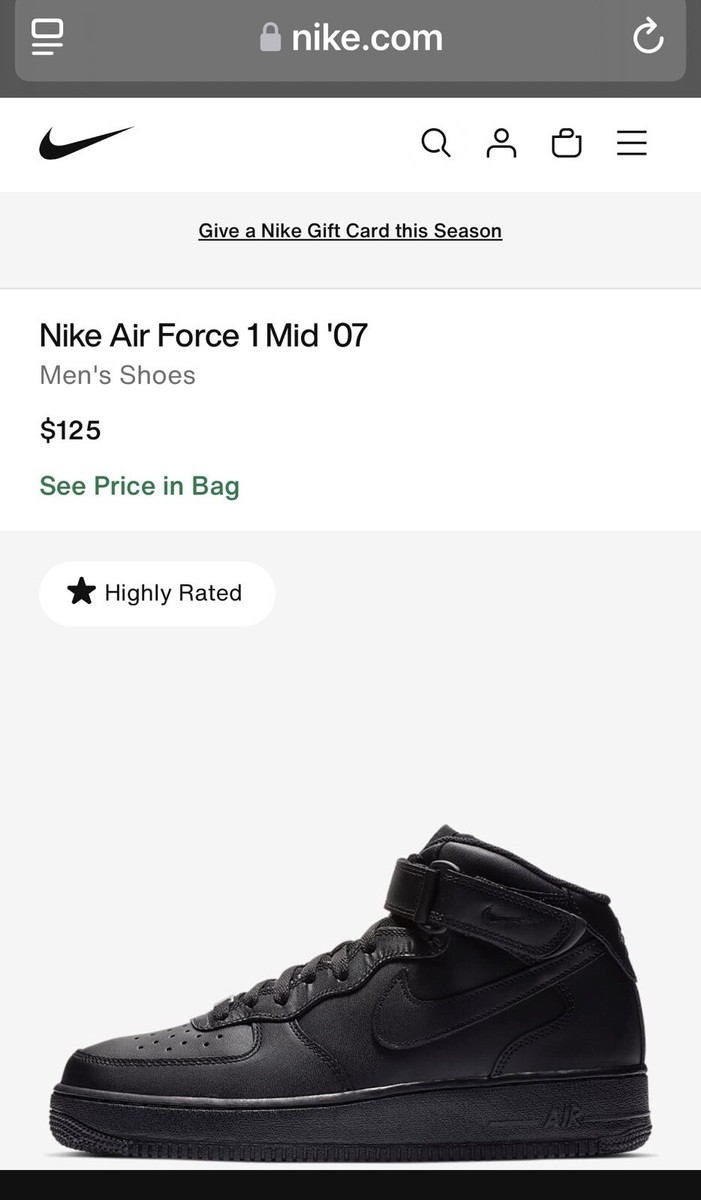 Size 6.5 - Nike Air Force 1 '07 Mid Triple Black 883418228347| eBay