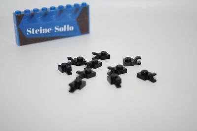 Lego (c) 10x Platten 1x1 mit Halter/Clip horizontal - 61252 - schwarz - black