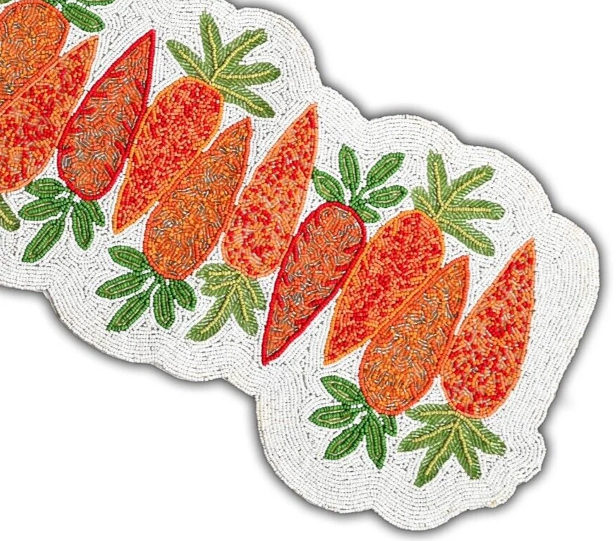 Hand Beaded Table Runner Carrots Design Table Runner Easter Tableware 13X36 Inch - Image 3 of 4
