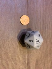 Jumbo 34mm SOLID D20 Die RPG Tabletop Dice Gaming CCG Game Dark Gray with Black