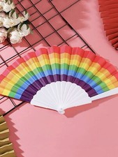 LOVE WINS Gay Pride Rainbow Fan NWT LGBTQ Colorful Striped Handheld Fan