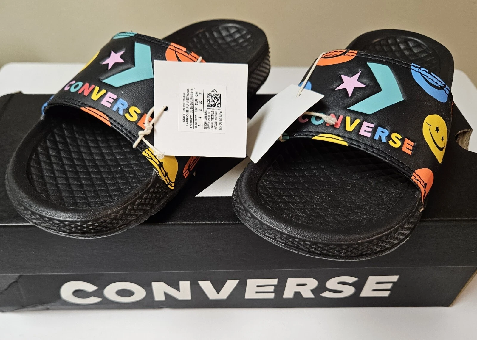 Converse All Star Rainbow Happy Face Slides Unisex Uomo Tg 3 Donna Tg 4 Bambini Tg 3