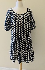 Madewell Navy Blue Ruffle Hem Dress in Textural White Dot Size Large