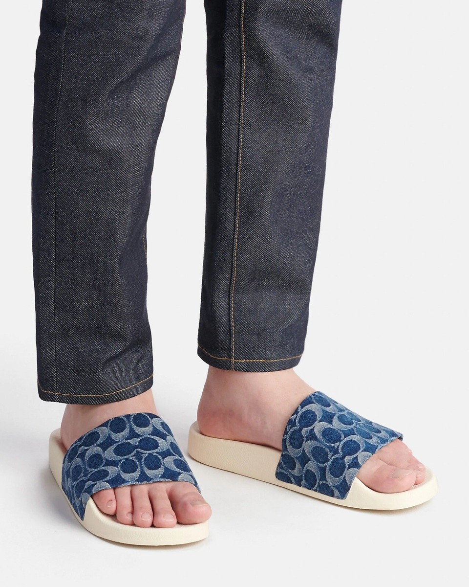 Coach Monogram Signature Mens Denim Pool Slides Sandals | eBay