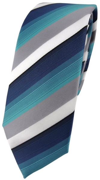 Schmale Tigertie Designer Krawatte In TüRkis Petrol Grau Weiss Gestreift-image