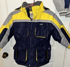 Oshkosh BGosh Boys winter jacket size 4 blue Yellow detachable hood button zip