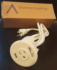 Power Tap Grommet Easy Plug w/ USB Cable Slot AC Adapter Power Outlets White