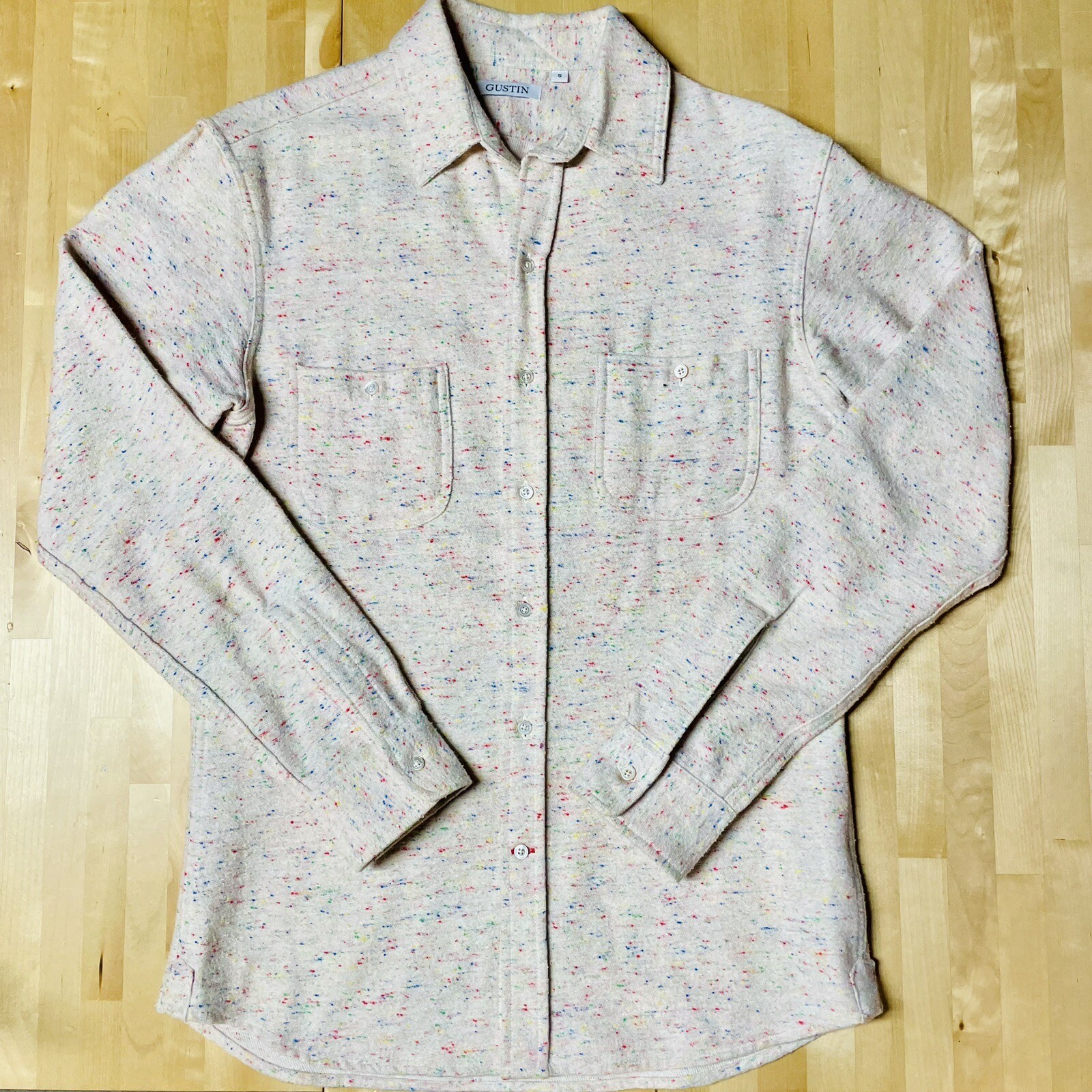 Gustin 544 Cream Rainbow Monster Nep Flannel Mens S Casual Dress Shirt