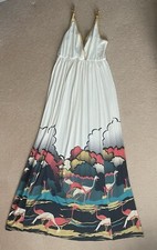 Vintage Ringspun Ladies Summer Maxi Dress Size 12 In Cream & Gold