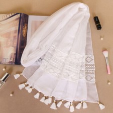 Women Tassel Lace Plain Cotton Shawl Scarf Muslim Hijab Wrap Large Scarves Stole