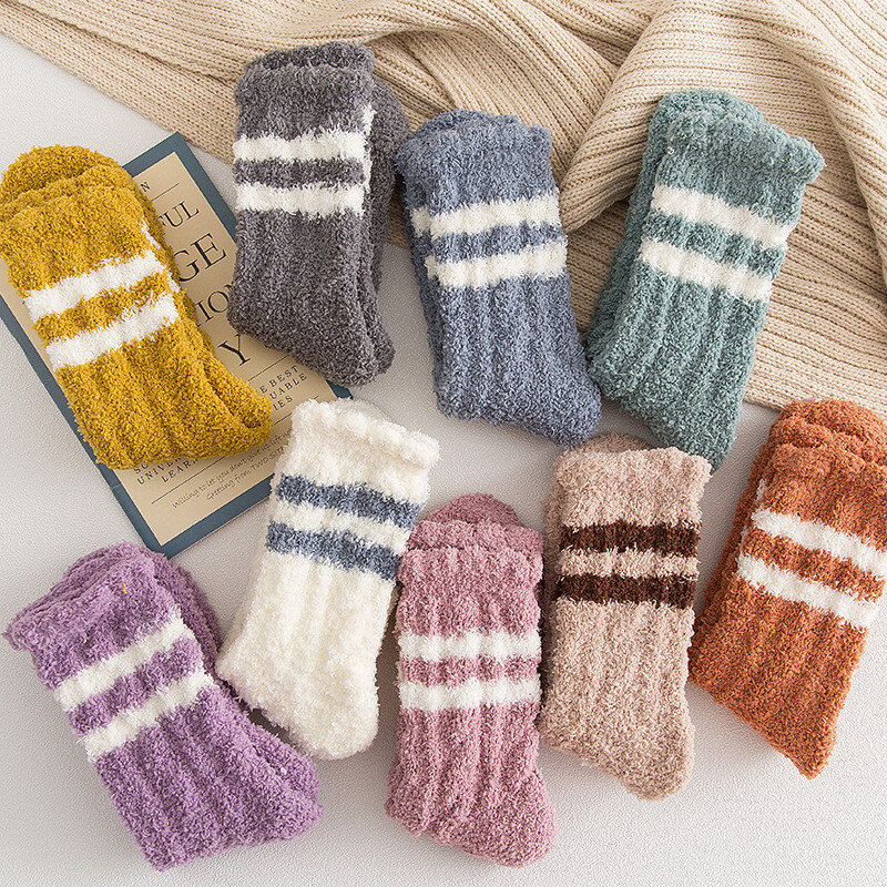 PANTOFOLA D’ORO 3 paia di calzini donna corallo pile pelliccia sintetica a righe letto salotto ciabatte invernali