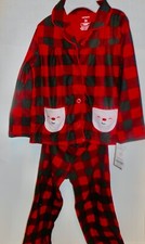 Carter's Size 3 Christmas Santa Face Plaid Fleece 2 Pc Pajamas  NWT
