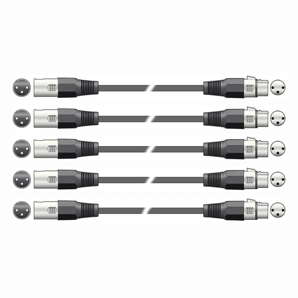PACK OF 5 DMX LIGHTING LEAD CABLE - 1.5 METRES - FEMALE XLR TO MALE XLR (RM2)