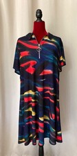 AVA & GRACE Women Maxi Dress Abstract Pattern Short Sleeve 3/4 Zip - Women's 2XL