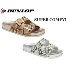 Dunlop Ladies Womens Low Wedge Heel Flat Slip On Summer Beach Mules Sandal Shoes