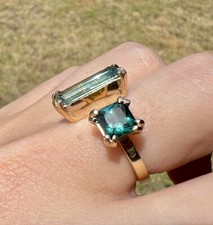 14k Yellow Gold 3.5ctw 2 tone blue Tourmaline modernist open Modernist ring
