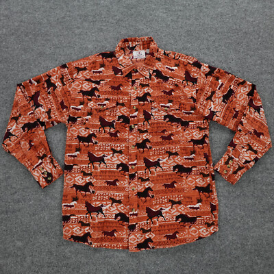 Real Work Wear Shirt Mens 2X Horse Equine Southwestern AOP Casual Rodeo Cowboy