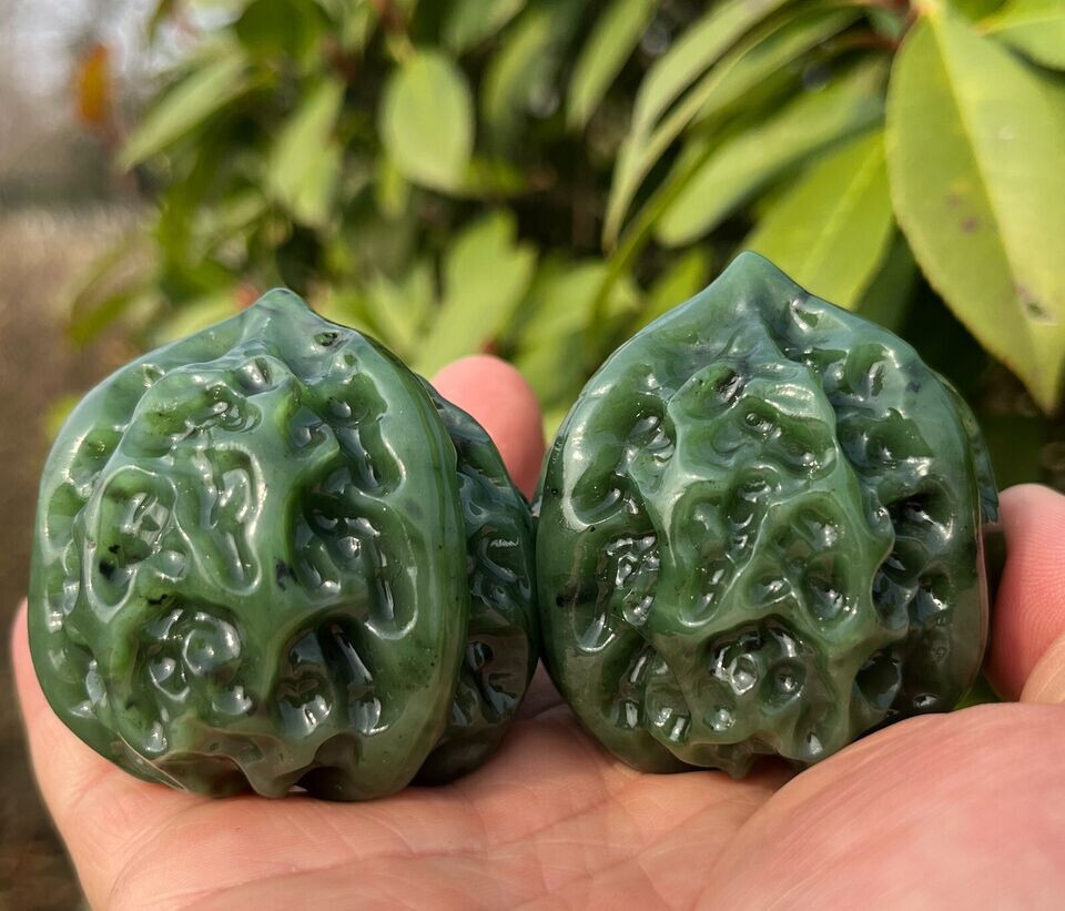 2PC CERTIFIED A PAIR 100% NATURAL HOTAN GREEN JADE (NEPHRITE