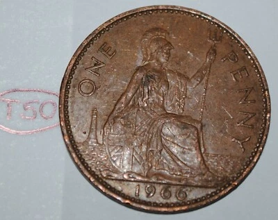 1966 Great Britain 1 Penny Elizabeth II UK Coin KM# 897 Lot #T50 - Image 1 of 2