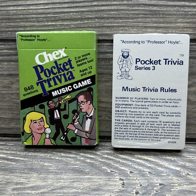 Vintage Hoyle Chex Cereal Pocket Trivia Cards Music Game Series 3 Green Box