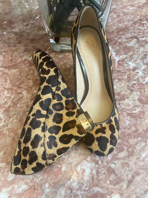 Tory Burch Astoria Leopard Print Calf Hair Leather Wedge Pump