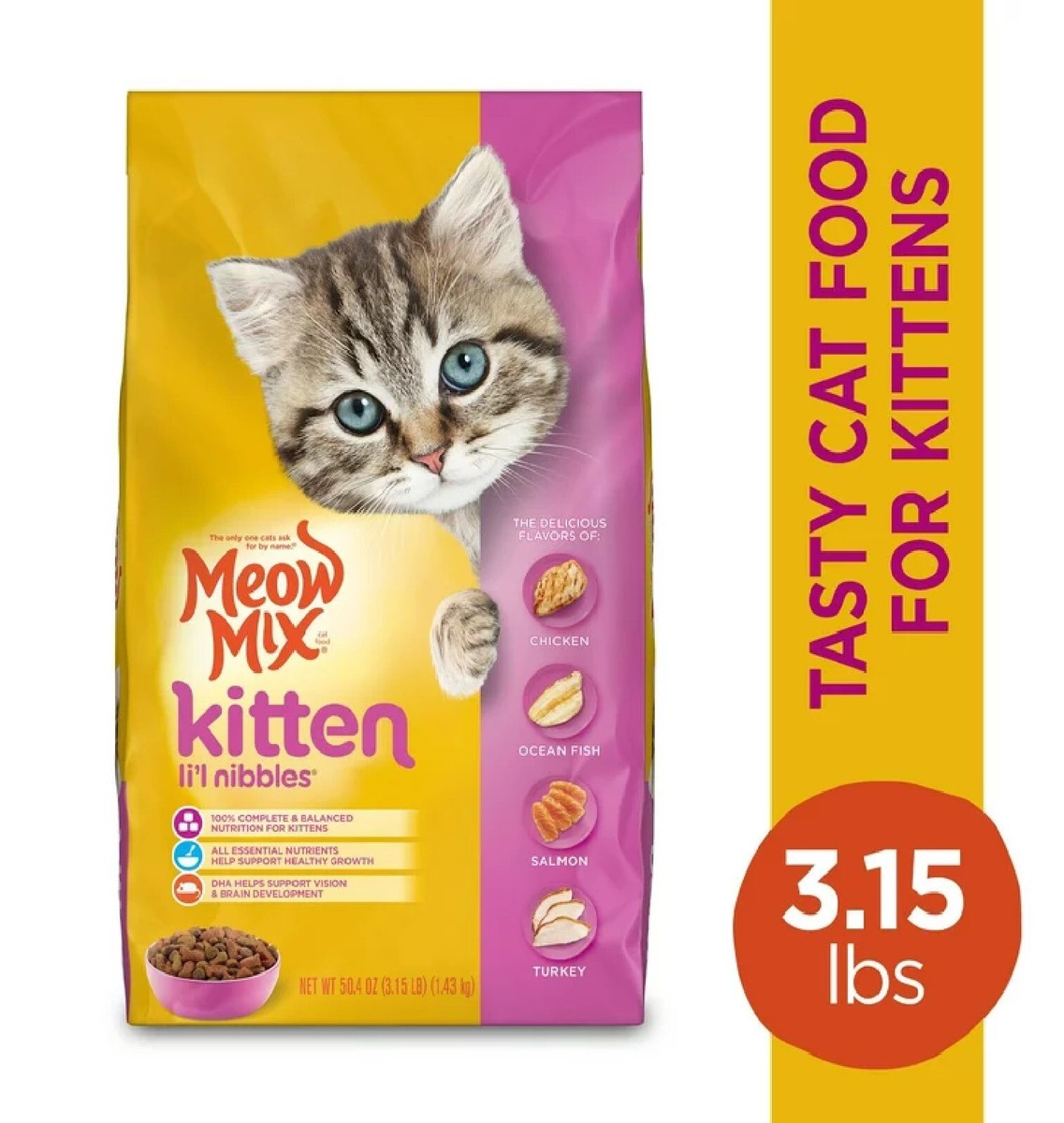 Meow Mix Kitten Li'l Nibbles Dry Cat Food, Bag Free