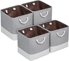Fabric Boxes Foldable Fabric Basket Bin for Organizing 4-Pack (Grey, 13'')