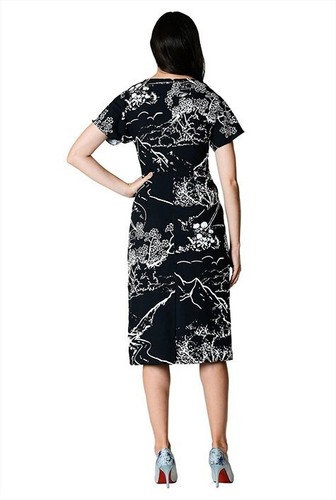 eShakti Dress Size Small-4 Black White Graphic Landscape Print Crepe Knee Length - Picture 4 of 7