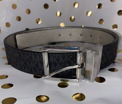 MICHAEL KORS BELT REVERSIBLE BLACK MK LOGO TO METALLIC SILVER WITH SILVER  BUCKLE