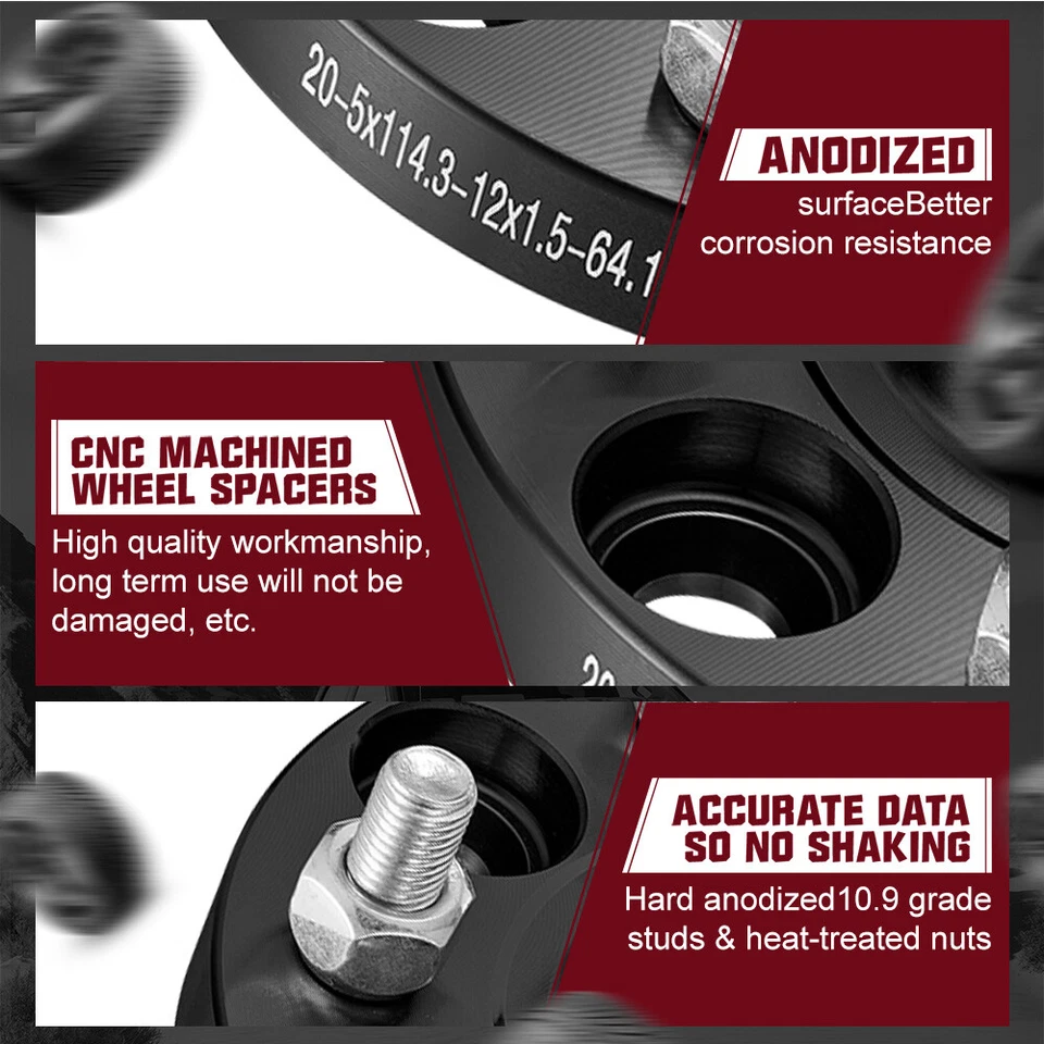 2PCS 20mm 5x114.3 Hubcentric 12x1.5 Wheel Spacers For 2001-2003 Acura CL - Image 3 of 4