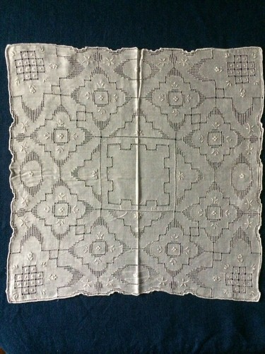 Vintage Madeira Linen Heavy Embroidered Wedding Handkerchief Hanky Geometric Sq - Picture 2 of 8