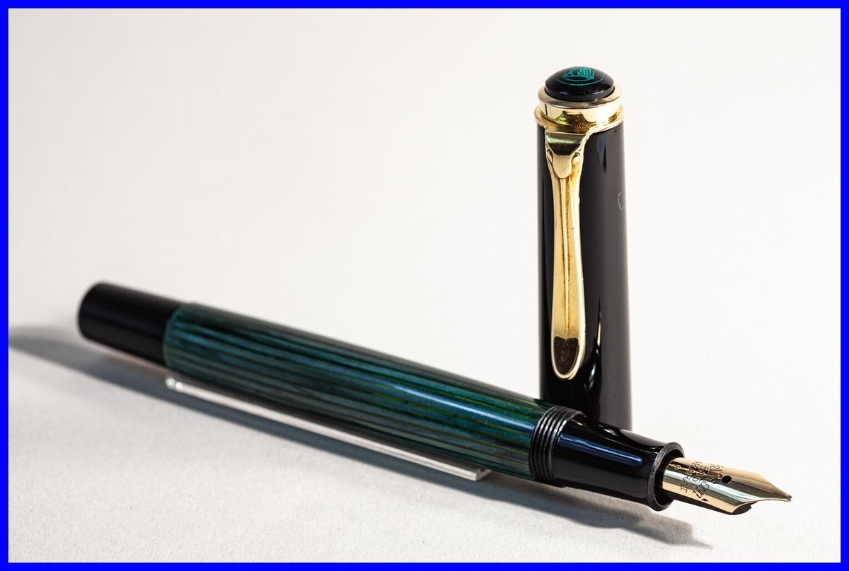 Pelikan M400(#500)　green-stripe 緑縞　F-nib first model PELIKAN 400 Piston Filler GREEN STRIPED with 05