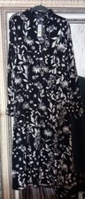 BN M&S Ladies Smart Black Meadow Florals Buttoned Collared Midi Shirt Dress 12