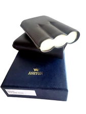 Cigar Cases: Ashton, Robusto, 3 Finger, Cross Grain Brown Calfskin, Case 3"x5"